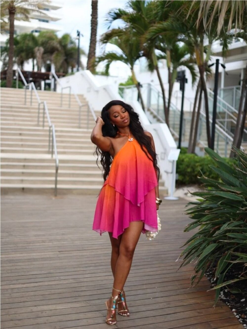 Peppermayo Orange to Pink Ombre Halter Mini Dress - Picture 3 of 3